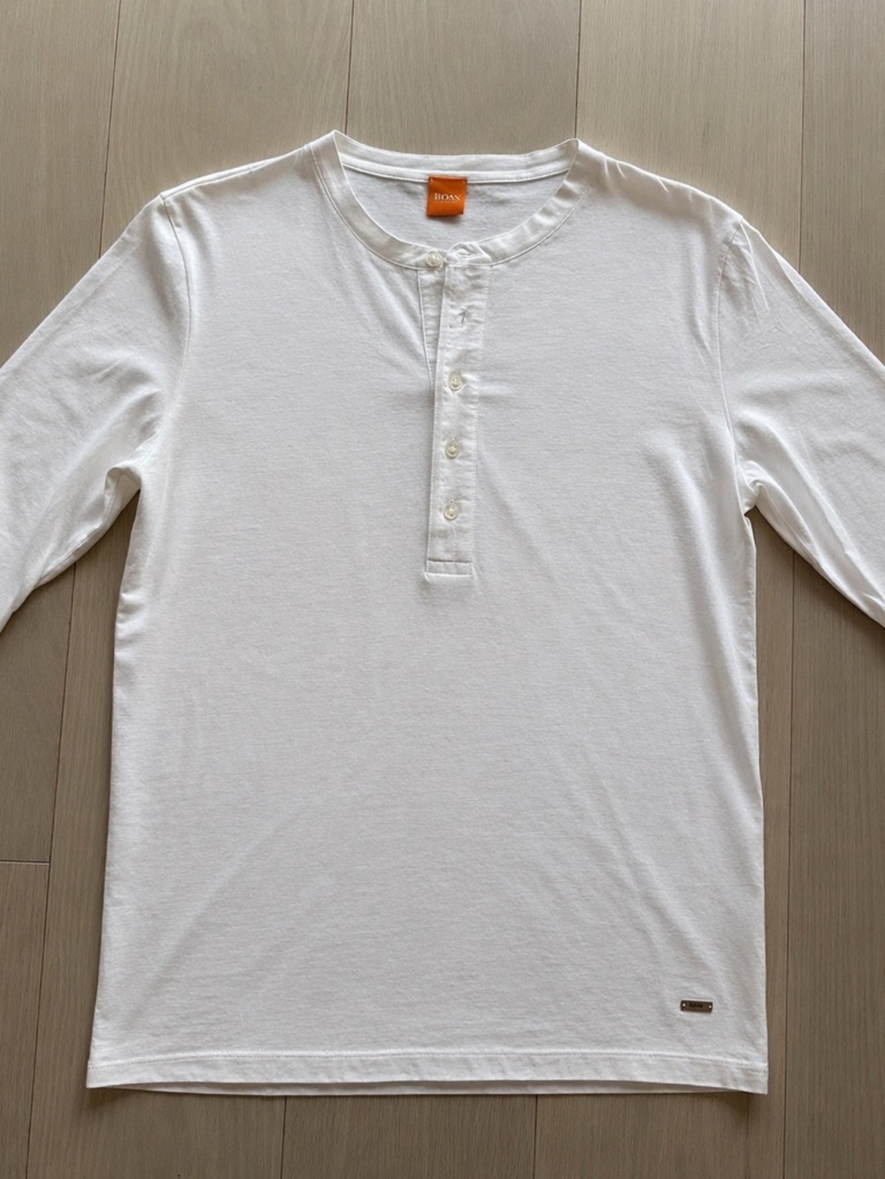 Boss White Long-Sleeve Henley with Subtle Branding